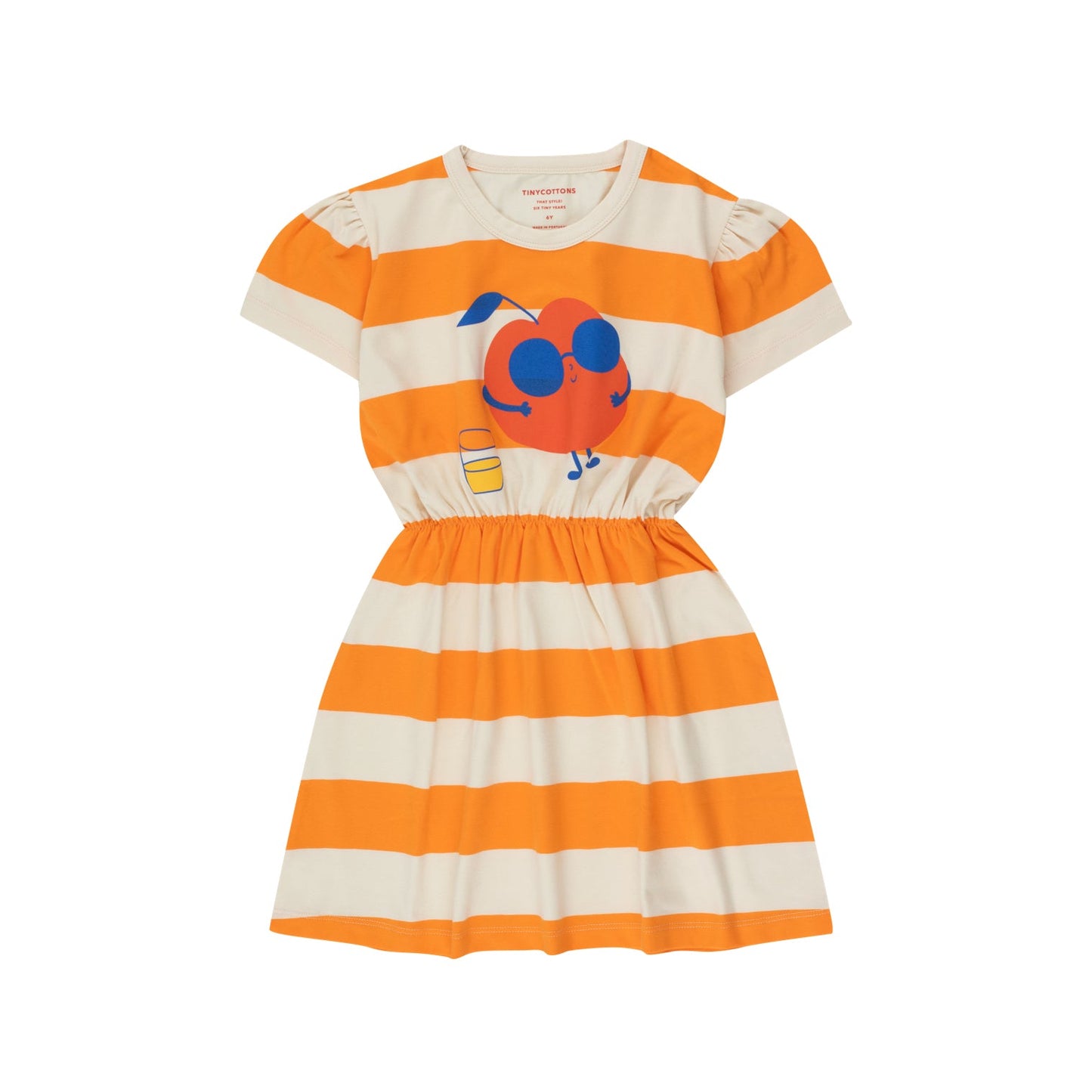 女童橙色条纹棉连衣裙