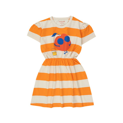 女童橙色条纹棉连衣裙