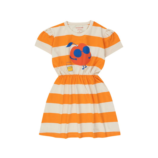 女童橙色条纹棉连衣裙