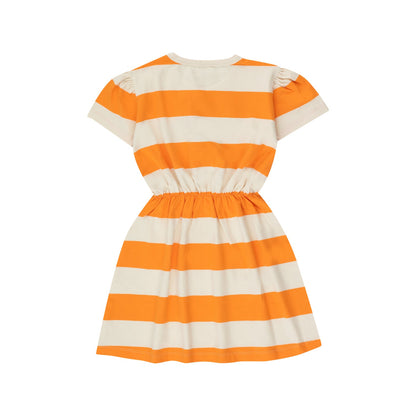 女童橙色条纹棉连衣裙
