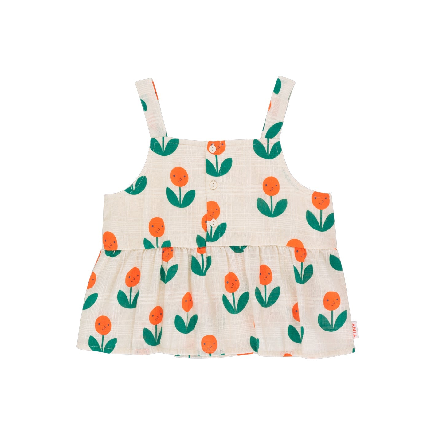 女童奶油白花朵棉上衣