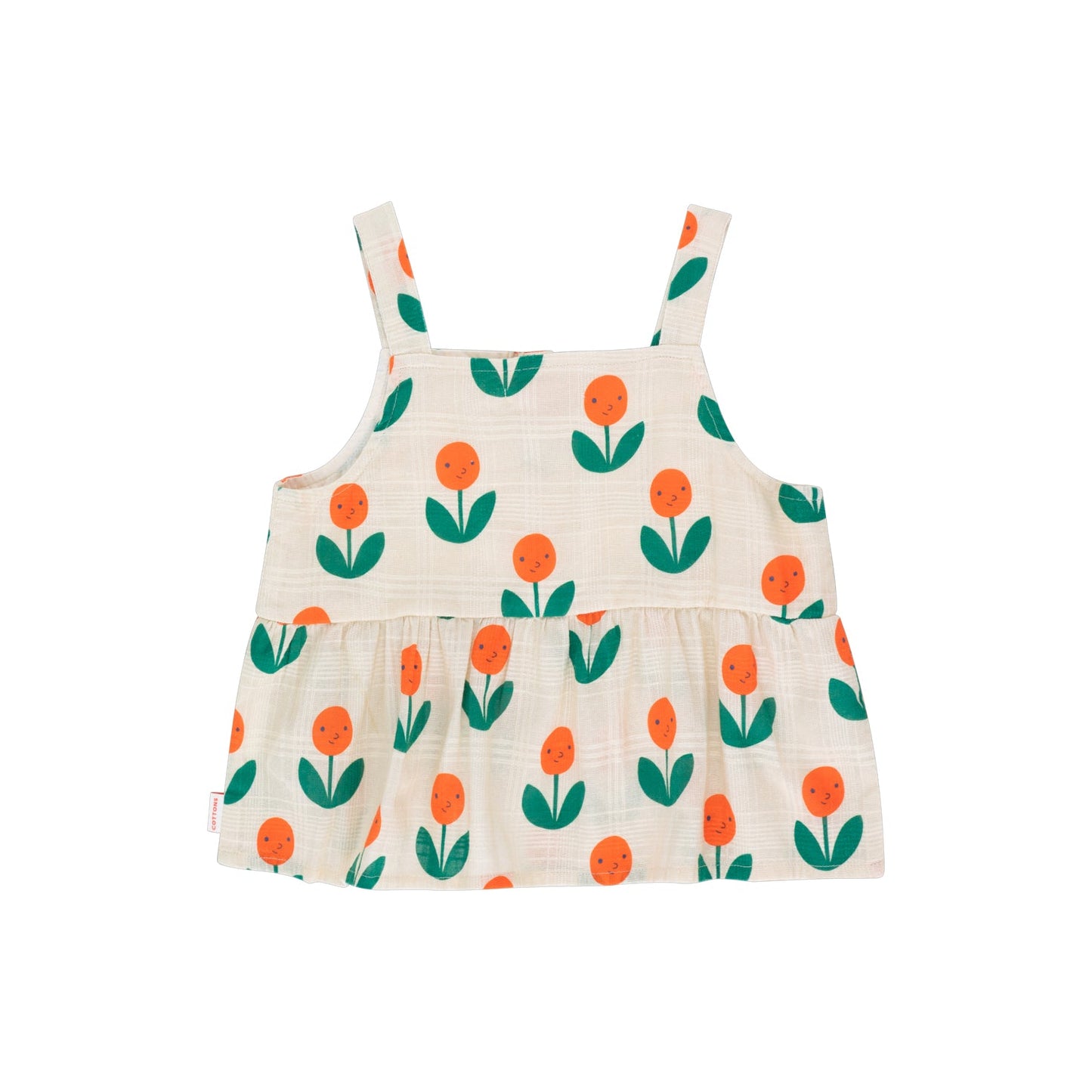 女童奶油白花朵棉上衣