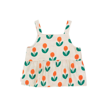 女童奶油白花朵棉上衣