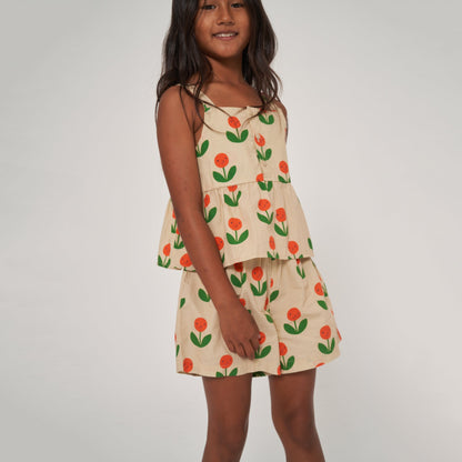 女童奶油白花朵棉上衣