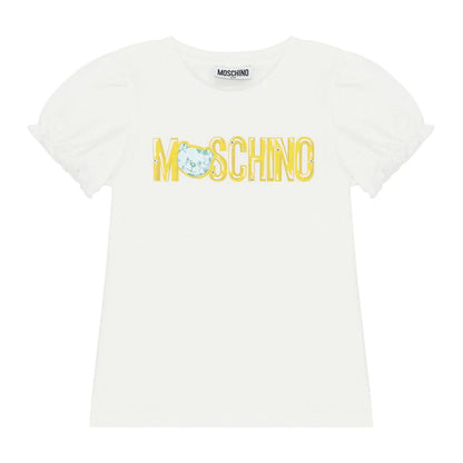 女童白色泰迪熊棉T恤