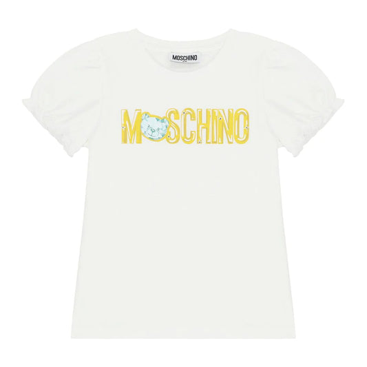 女童白色泰迪熊棉T恤