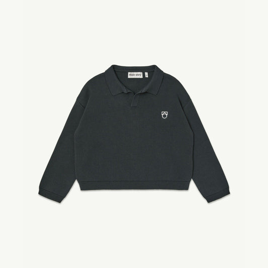 儿童深灰色刺绣Logo棉Polo衫