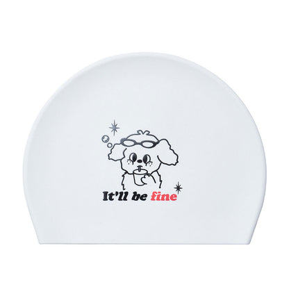 成人款白色印花硅胶泳帽