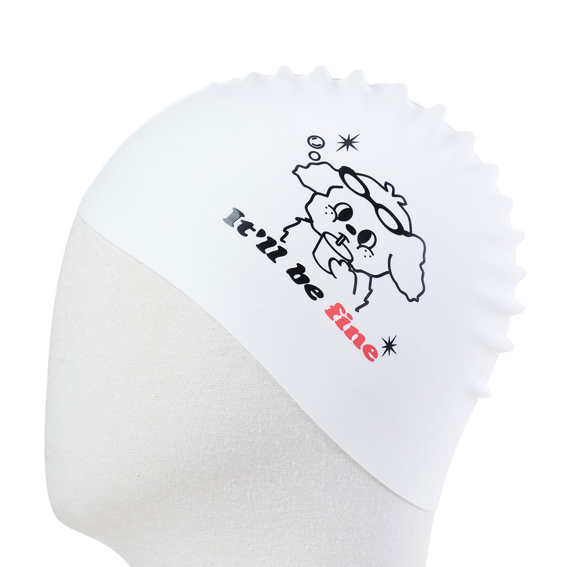 成人款白色印花硅胶泳帽