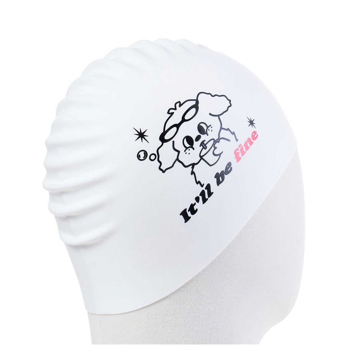 成人款白色印花硅胶泳帽