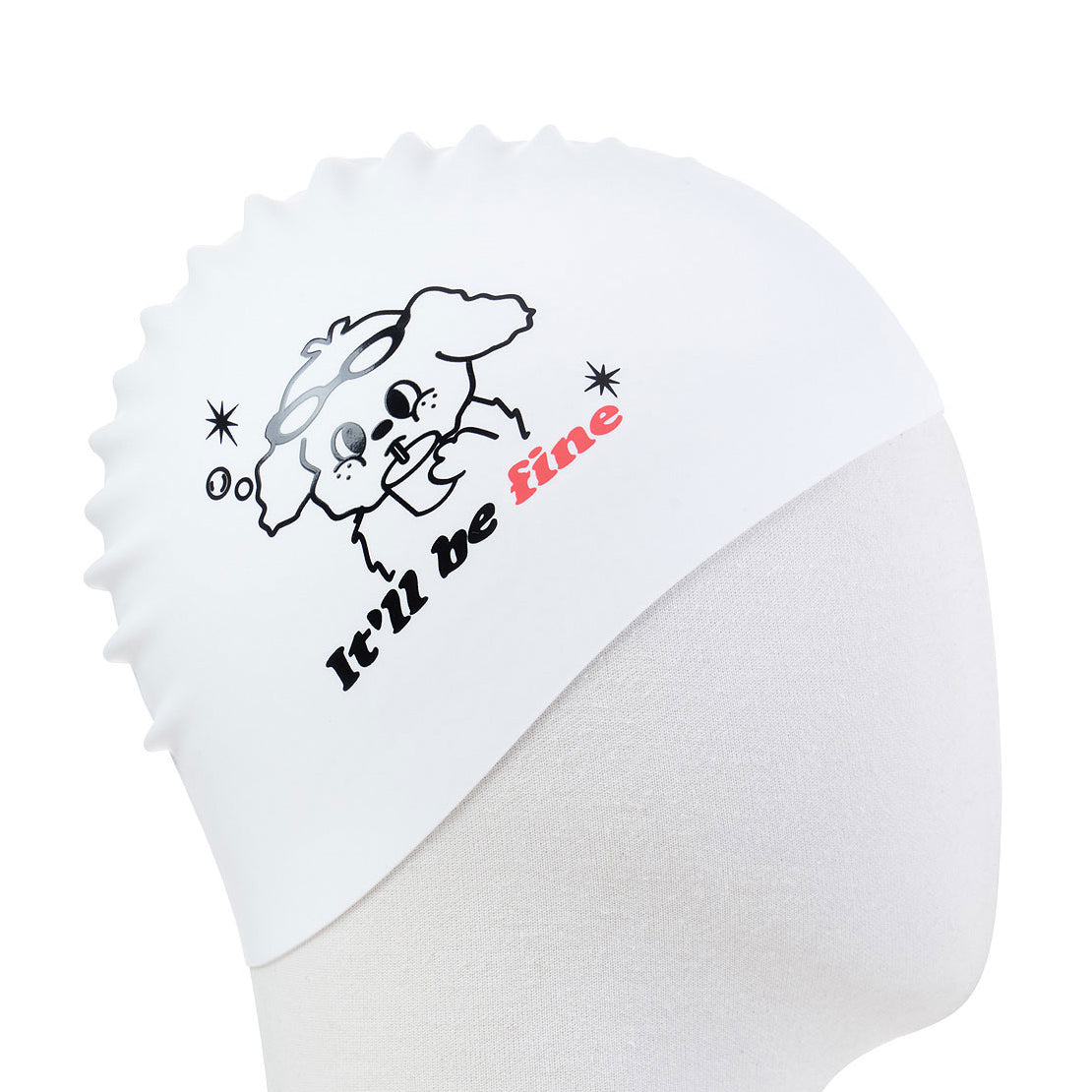 成人款白色印花硅胶泳帽