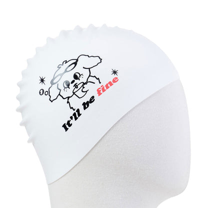 成人款白色印花硅胶泳帽