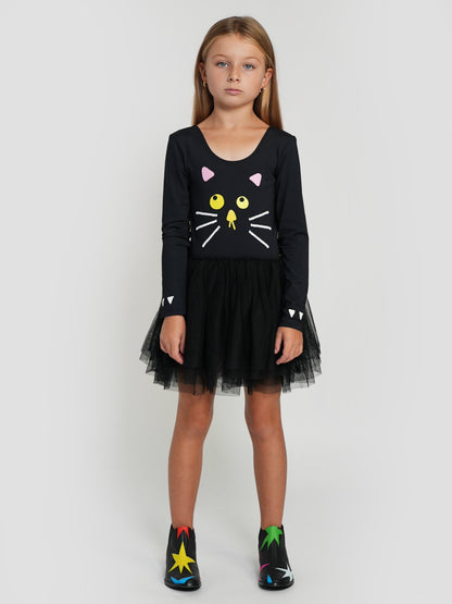 Stella McCartney 女童黑色猫形连衣裙