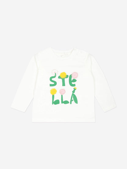 Stella McCartney 女婴象牙色花朵徽标 T 恤
