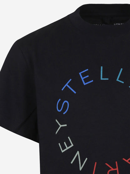 Stella McCartney 男童圆形徽标 T 恤（黑色）