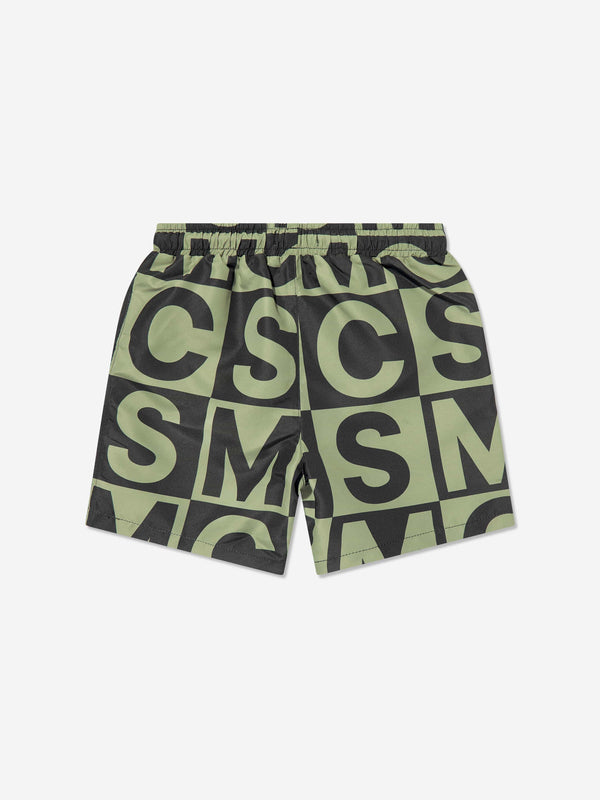 Stella McCartney Boys Logo Block Swim Shorts in Green