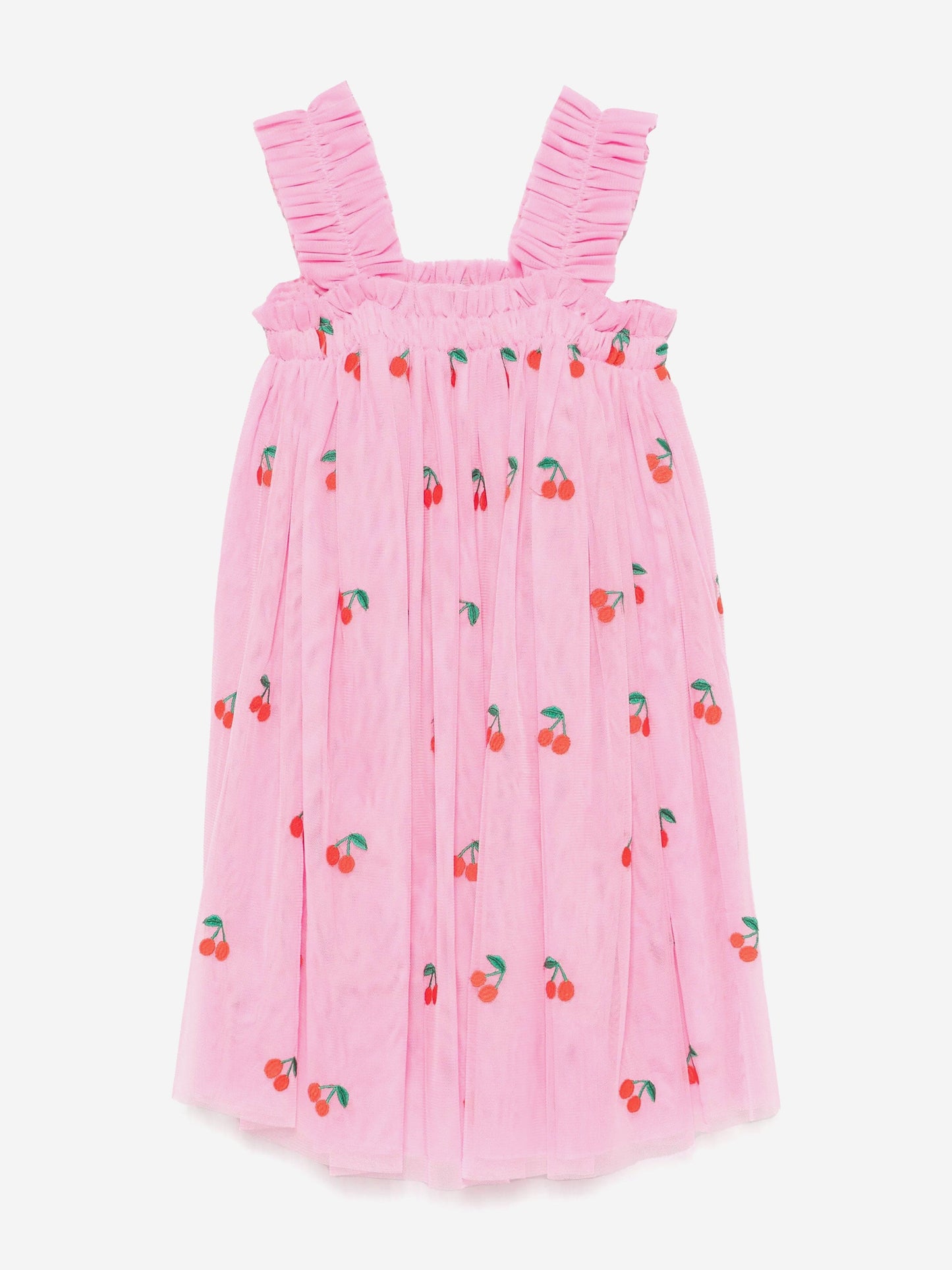 Girls Embroidered Cherries Dress in Pink