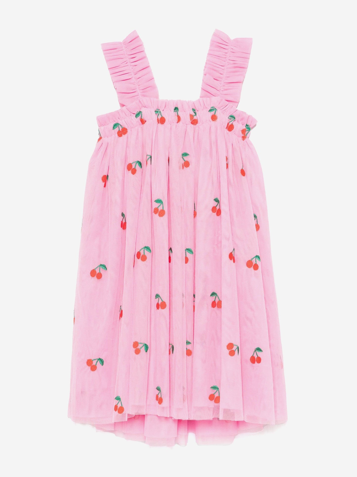 Girls Embroidered Cherries Dress in Pink