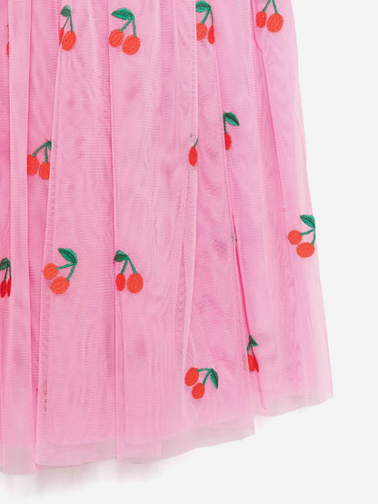 Girls Embroidered Cherries Dress in Pink