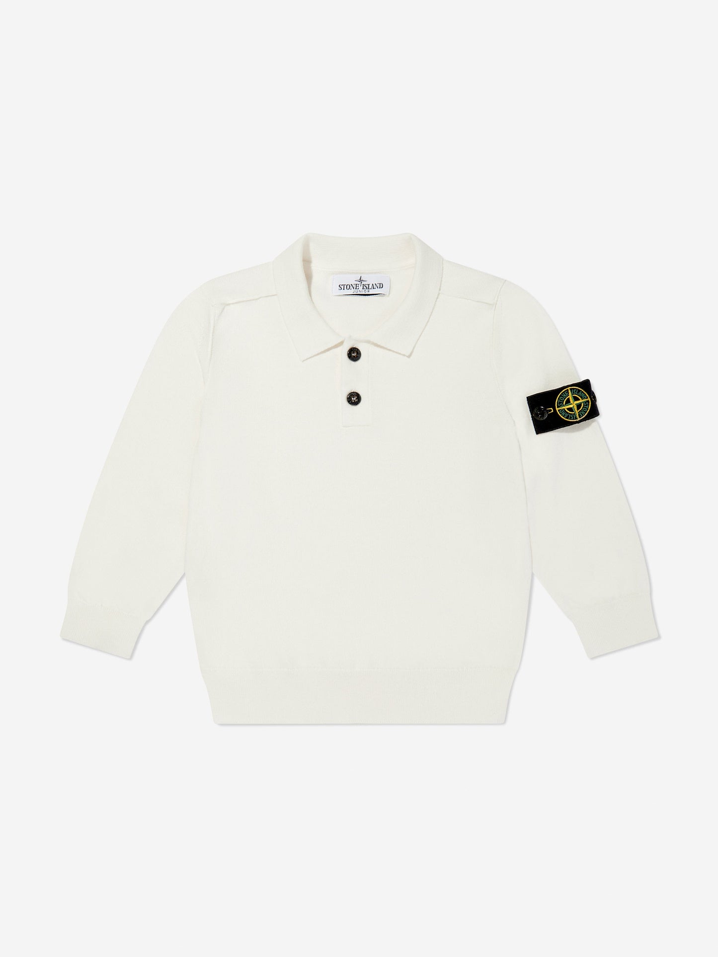 Boys Long Sleeve Knit Polo Shirt in White