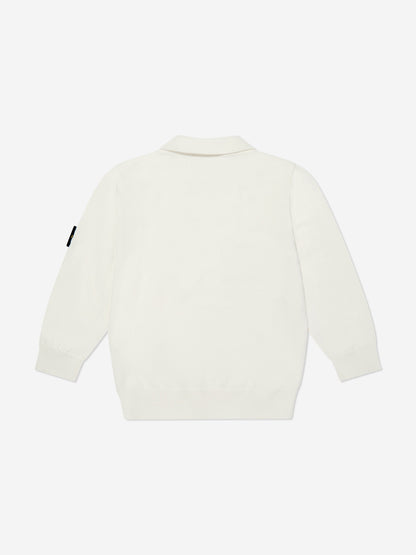 Boys Long Sleeve Knit Polo Shirt in White