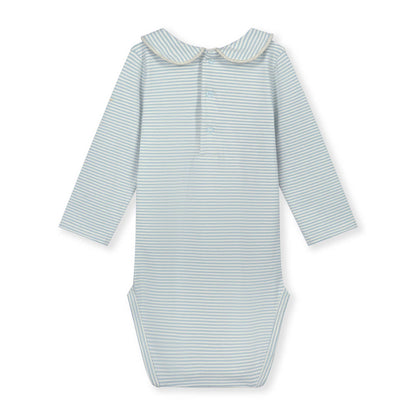 婴儿天空蓝条纹棉连体衣