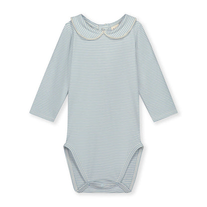 婴儿天空蓝条纹棉连体衣