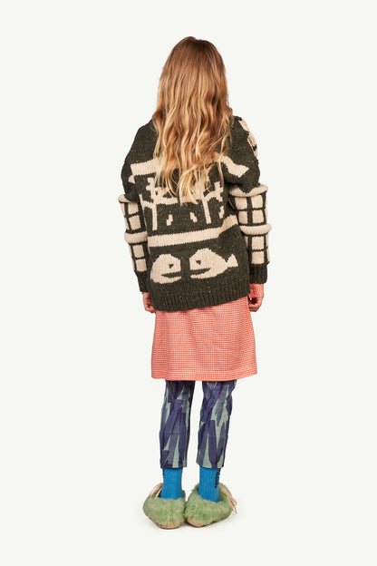 女童绿色图案羊毛开衫