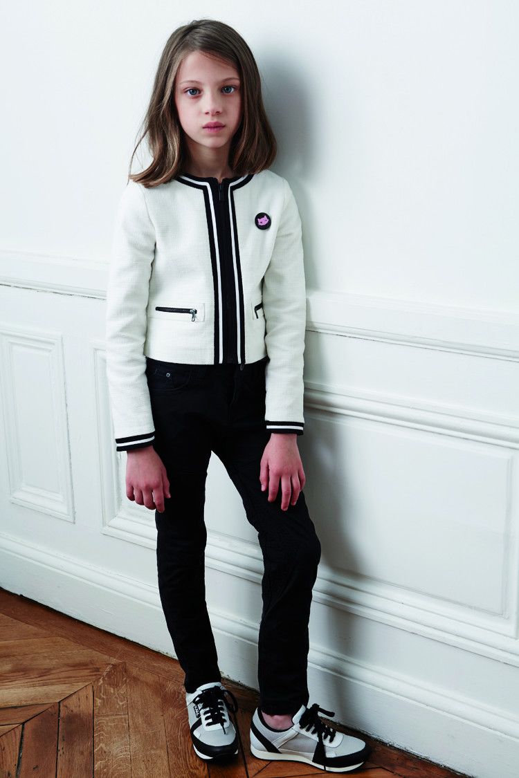 Girls White Cotton Zip-up Jacket