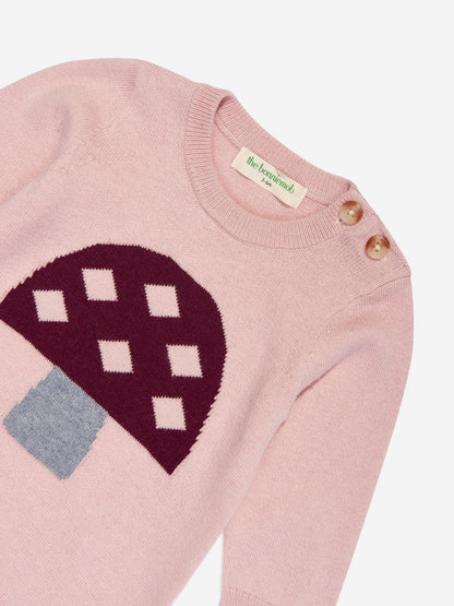 女婴粉红色栗色蘑菇针织连体衣