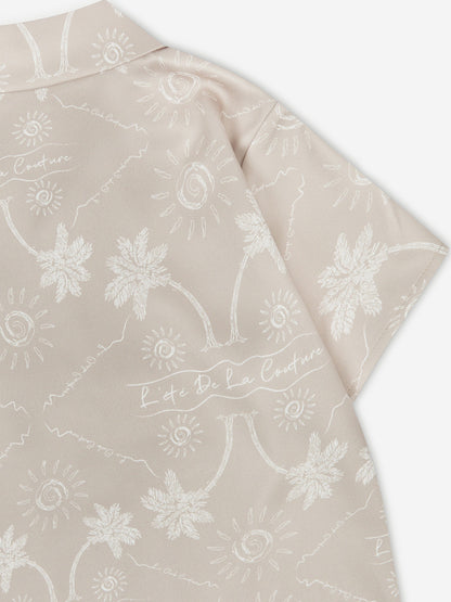 The Couture Club 儿童棕榈印花刺绣衬衫（米色）