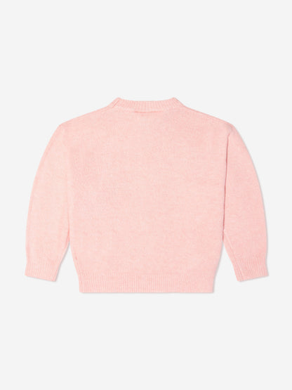 The Couture Club Kids Fluffy Knit Emblem Jumper in Pink