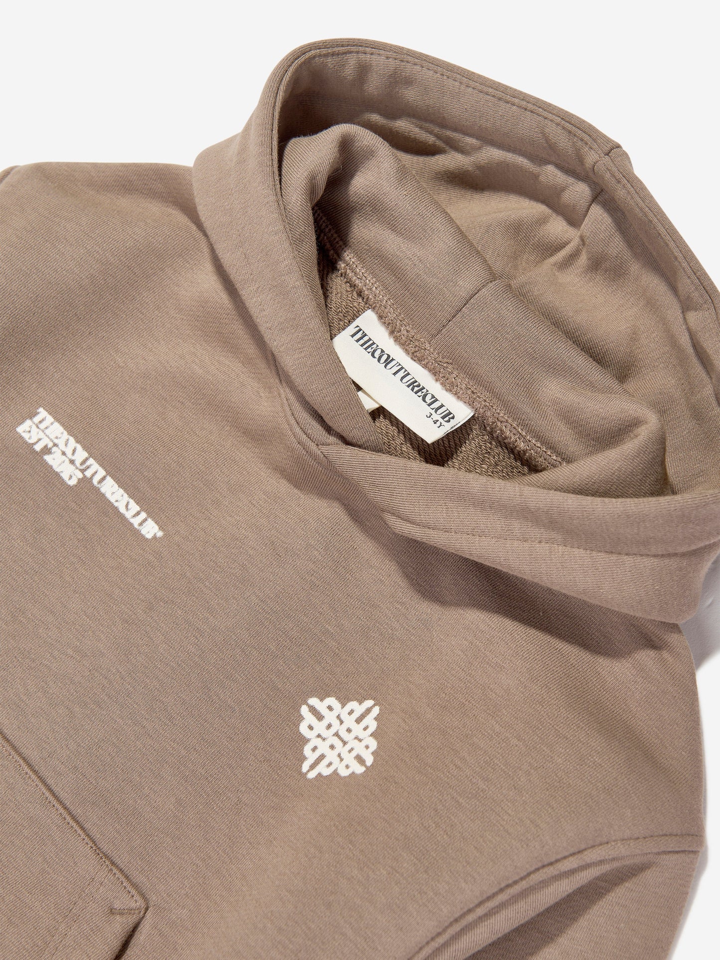 The Couture Club Kids Blurred Graphic Emblem Hoodie in Brown