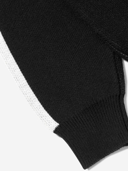 Kids Side Stripe Knitted Zip Through in Black