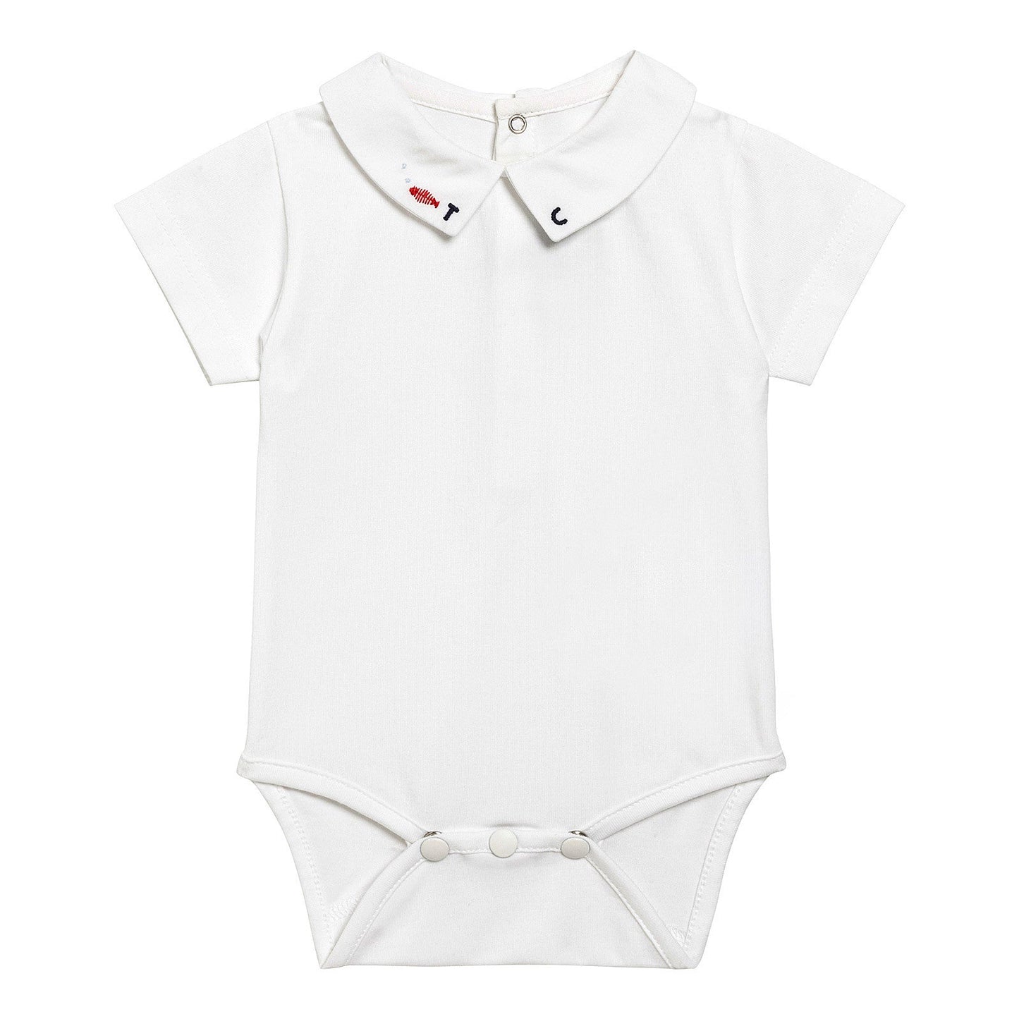 Baby Boys Ivory Cotton Bodysuit With Polo Shirt Collar