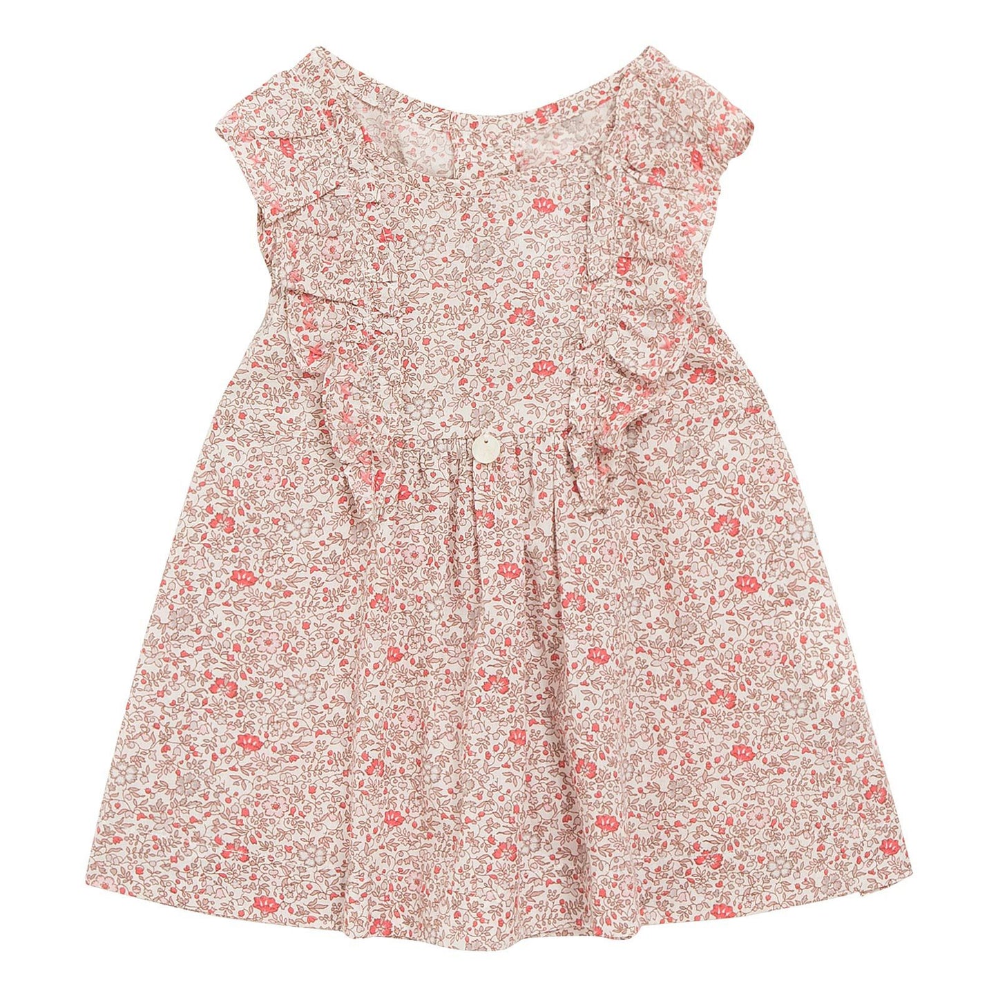 Baby Girls Pink Cotton Floral Printed Trims Dress