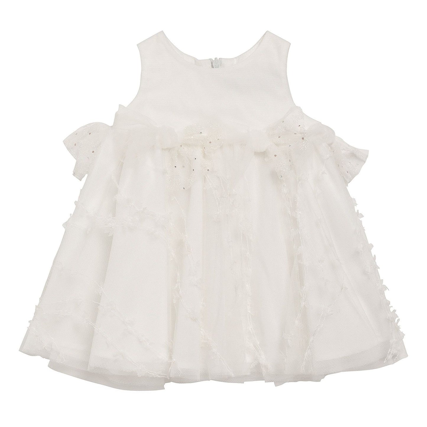 Baby Girls White Pleats Under The Waistband Embroidered Tulle Dress