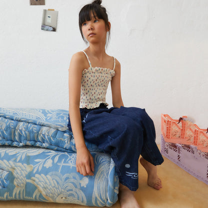女童象牙白碎花棉吊带上衣