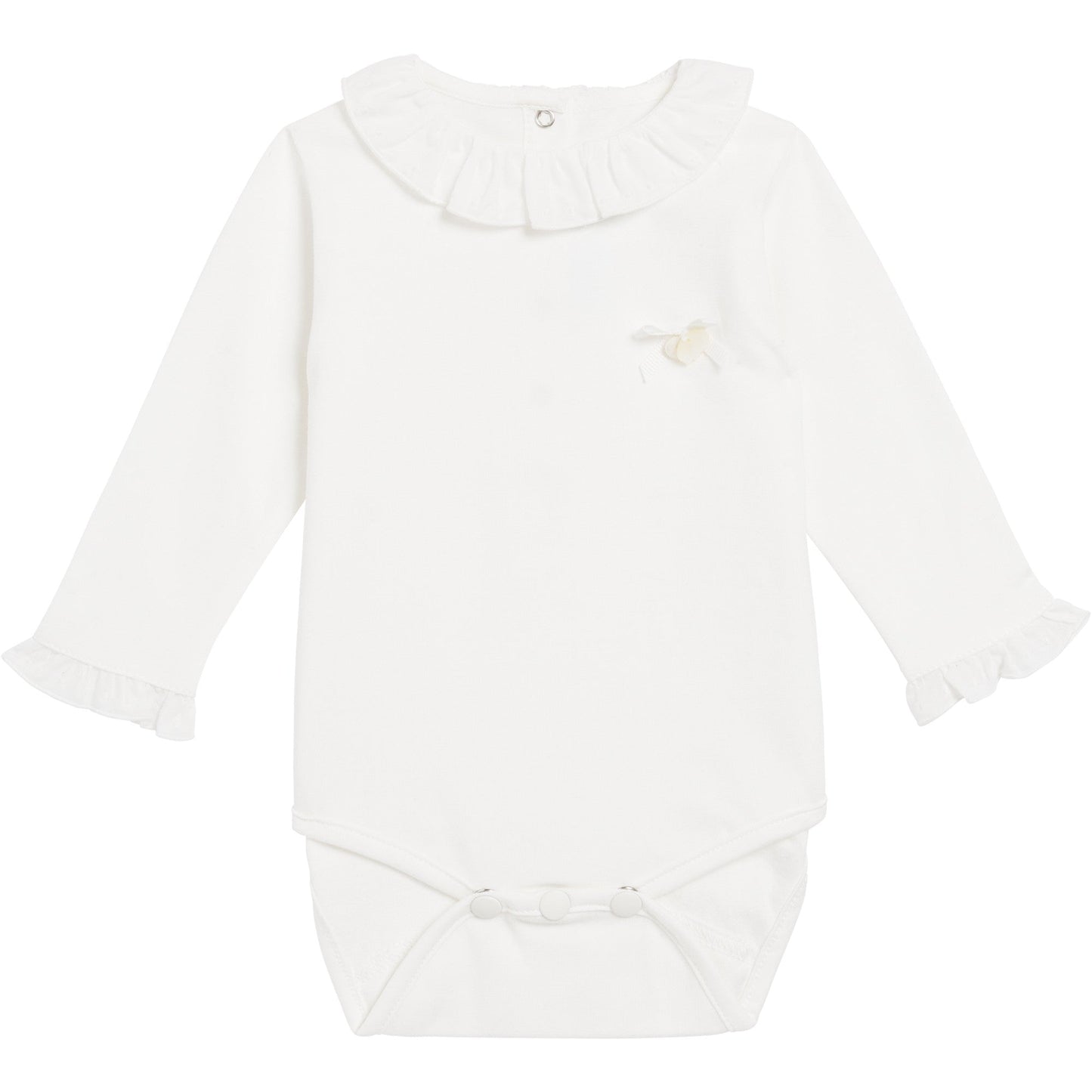 Baby Girls Ivory Ruffled Collar Cotton Bodysuit With Bow Trims