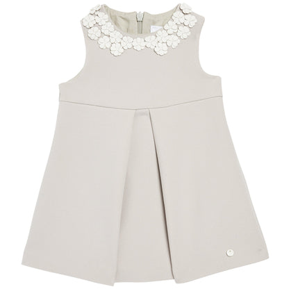 Baby Girls Beige Patch Flower Trims Dress