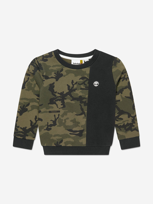 Timberland 男童绿色迷彩运动衫