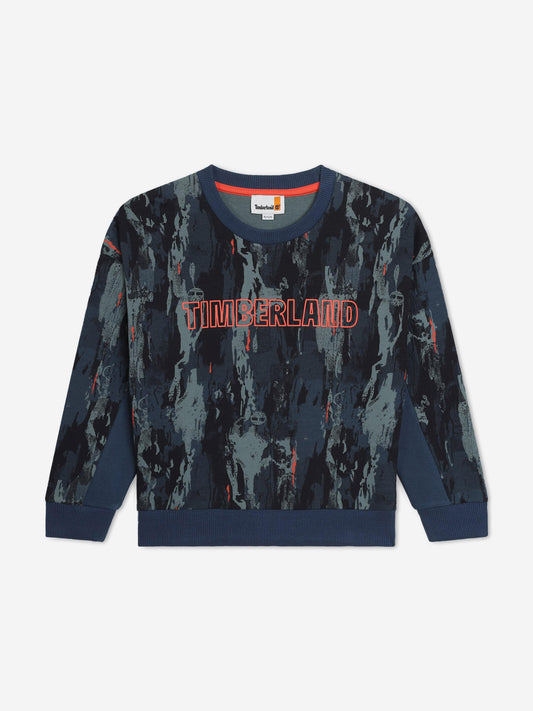 Timberland 男童蓝色图案徽标运动衫