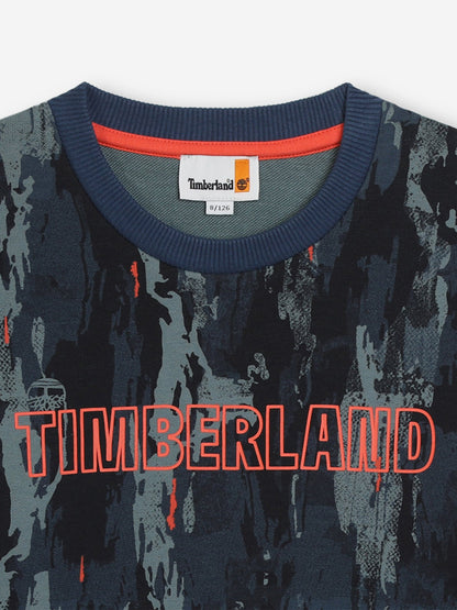 Timberland 男童蓝色图案徽标运动衫