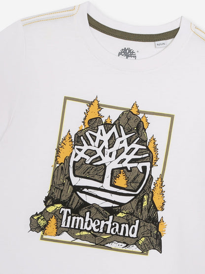 Timberland 男童白色徽标印花 T 恤