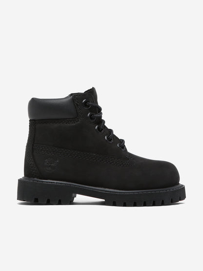 Timberland 儿童 6 英寸系带防水靴（黑色）
