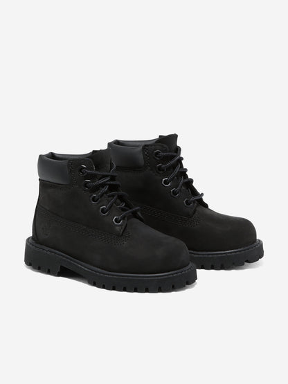 Timberland 儿童 6 英寸系带防水靴（黑色）