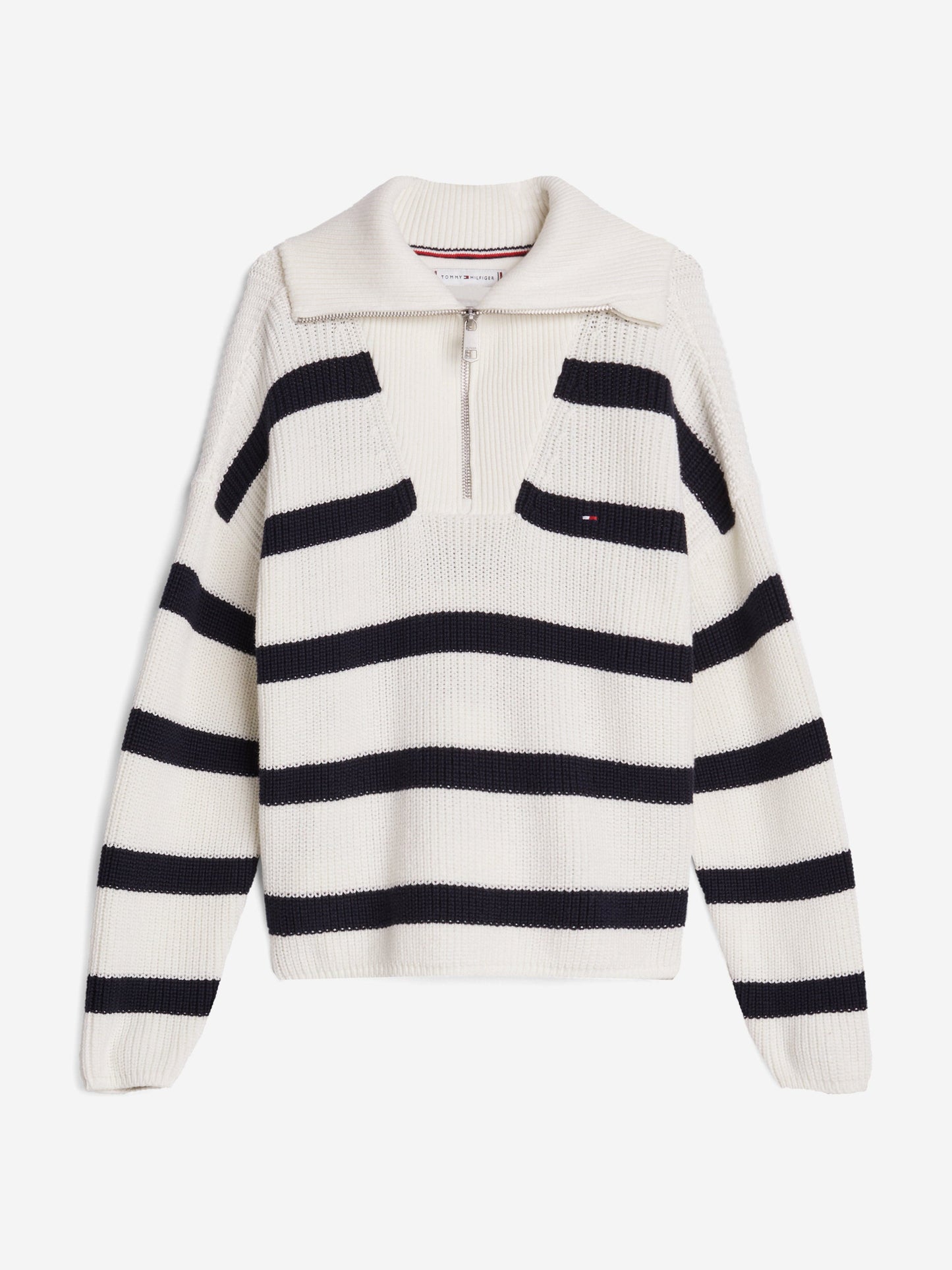 Tommy Hilfiger 女童象牙色条纹半拉链套衫