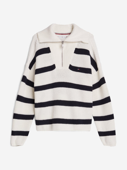Tommy Hilfiger 女童象牙色条纹半拉链套衫