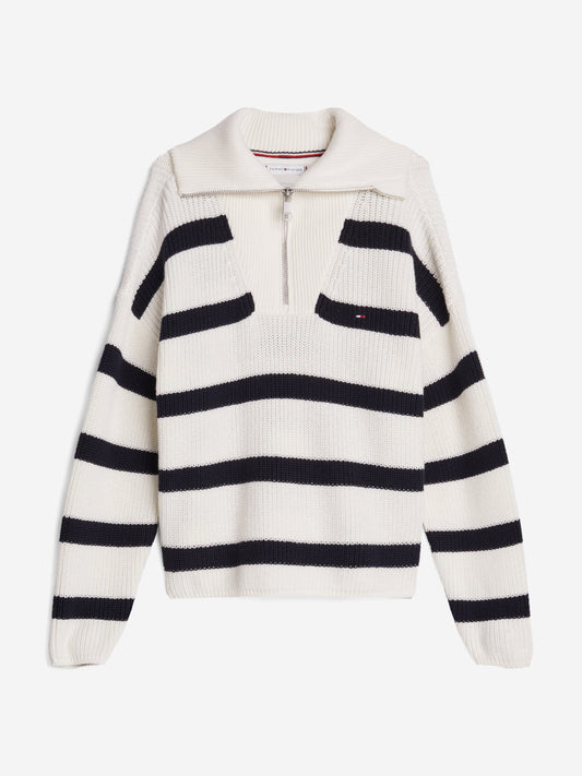 Tommy Hilfiger 女童象牙色条纹半拉链套衫