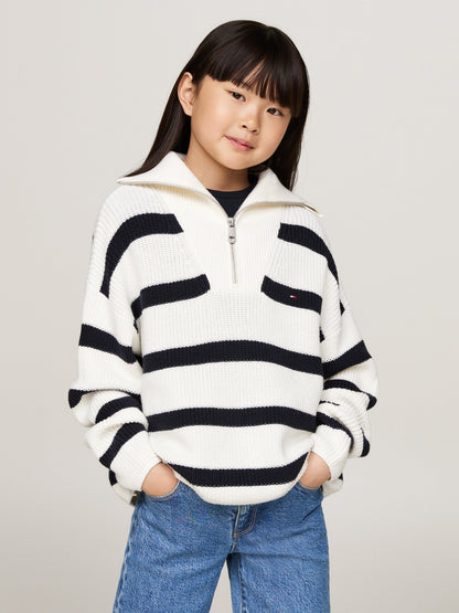 Tommy Hilfiger 女童象牙色条纹半拉链套衫
